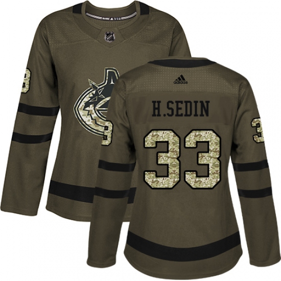 Women's Adidas Vancouver Canucks #33 Henrik Sedin Authentic Green Salute to Service NHL Jersey