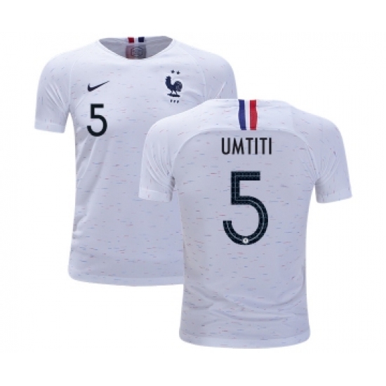 France #5 Umtiti Away Kid Soccer Country Jersey