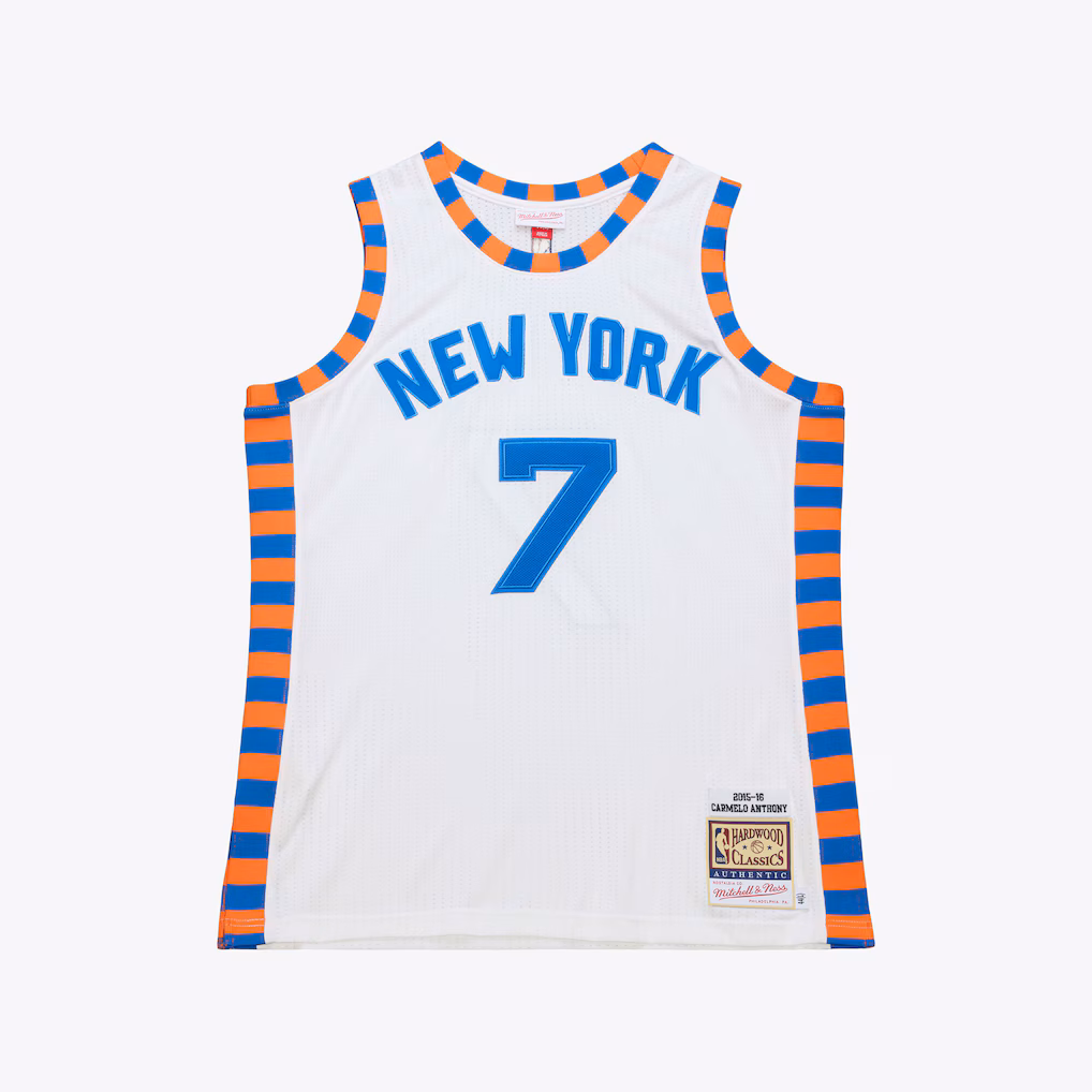 Men's New York Knicks Carmelo Anthony Mitchell & Ness White 2015-16 Hardwood Classics Authentic Jersey - ujerseystore