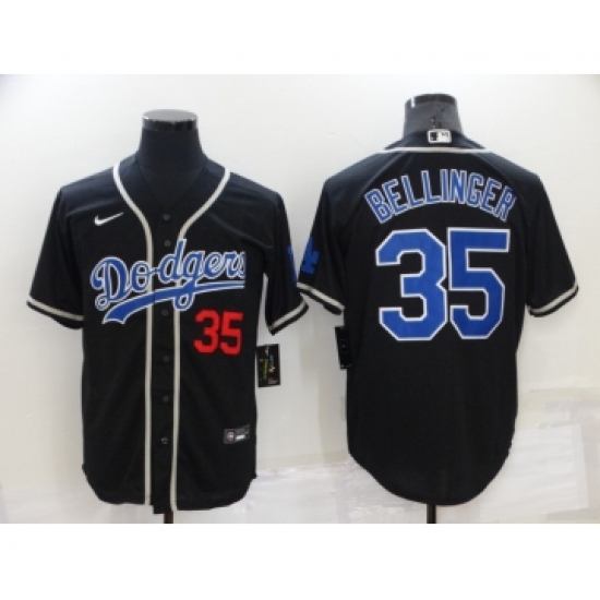 Men's Los Angeles Dodgers #35 Cody Bellinger Black Blue Name Stitched MLB Cool Base Nike Jersey - Ujersey