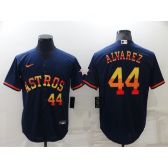 Men's Houston Astros #44 Yordan Alvarez Number Navy Blue Rainbow Stitched MLB Cool Base Nike Jersey - Ujersey