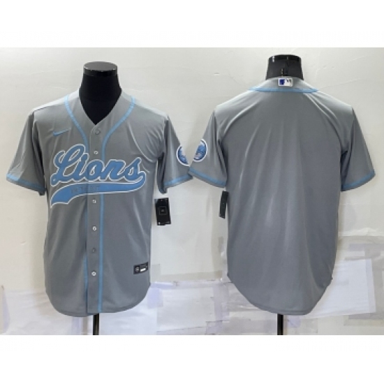 Men's Detroit Lions Blank Grey Stitched MLB Cool Base Nike Baseball Jersey - Ujersey