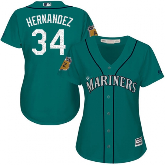 Women's Majestic Seattle Mariners #34 Felix Hernandez Authentic Aqua 2017 Spring Training Cool Base MLB Jersey - Ujersey