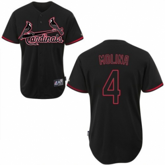 Men's Majestic St. Louis Cardinals #4 Yadier Molina Replica Black Fashion MLB Jersey - Ujersey