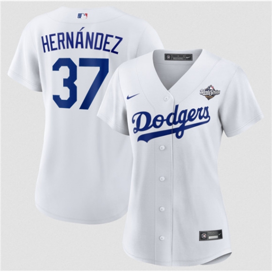 Women's Los Angeles Dodgers #37 Teoscar Hernández White 2025 World Series Home Cool Base Stitched Baseball Jersey(Run Small) - Ujersey