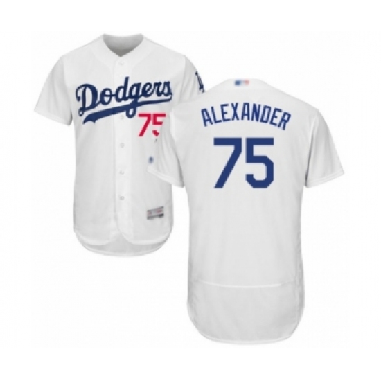 Men's Los Angeles Dodgers #75 Scott Alexander White Home Flex Base Authentic Collection Baseball Player Jersey