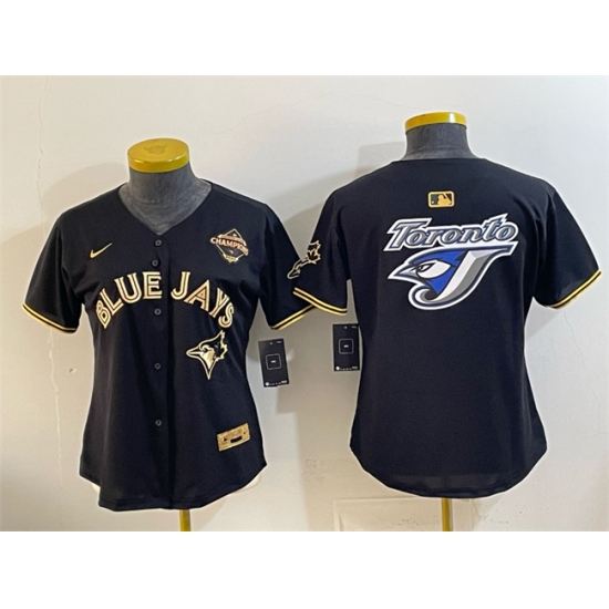 Women's Toronto Blue Jays Team Big Logo Black Gold 2025 American League Champions Limited Stitched Baseball Jersey(Run Small)
