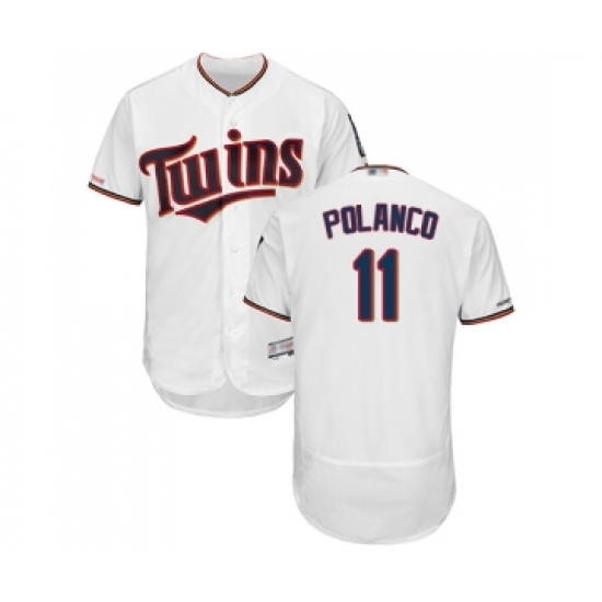 Men's Minnesota Twins #11 Jorge Polanco White Home Flex Base Authentic Collection Baseball Jersey - Ujersey