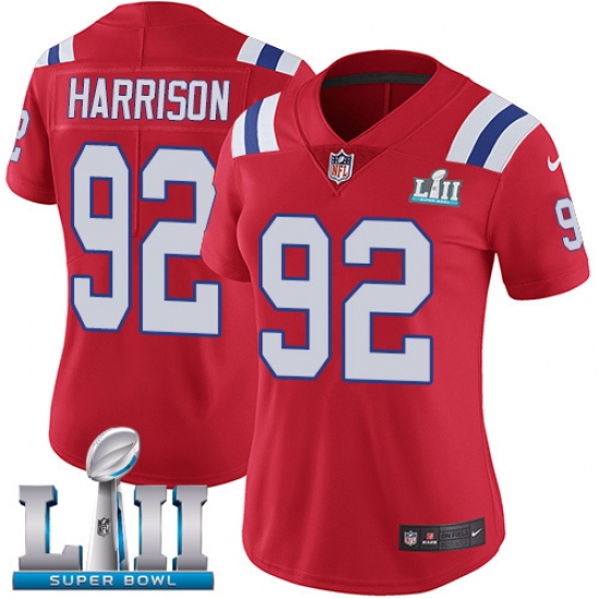 Women's Nike New England Patriots #92 James Harrison Red Alternate Vapor Untouchable Limited Player Super Bowl LII NFL Jersey - ujerseystore