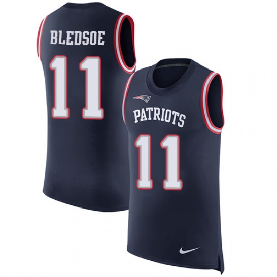 Men's Nike New England Patriots #11 Drew Bledsoe Limited Navy Blue Rush Player Name & Number Tank Top NFL Jersey - Ujersey