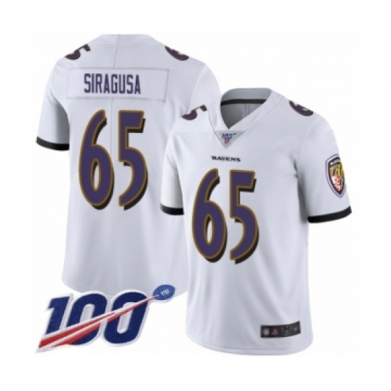 Men's Baltimore Ravens #65 Nico Siragusa White Vapor Untouchable Limited Player 100th Season Football Jersey - Ujersey