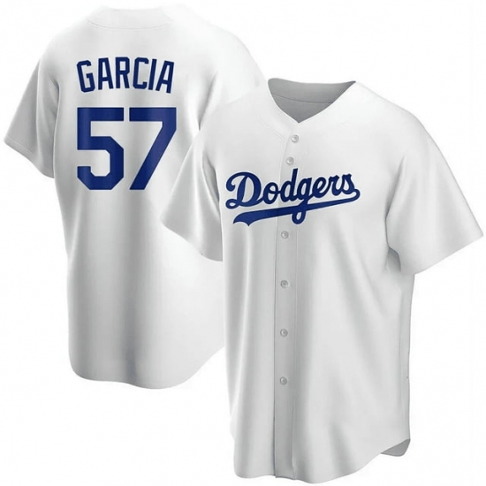 Men's Los Angeles Dodgers #57 Luis Garcia White Cool Base Stitched Baseball Jersey1 - Ujersey