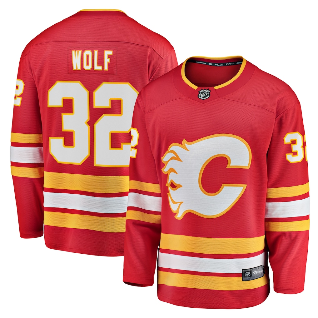 Men's Calgary Flames Dustin Wolf Fanatics Red Home Breakaway Jersey - SUjersey01