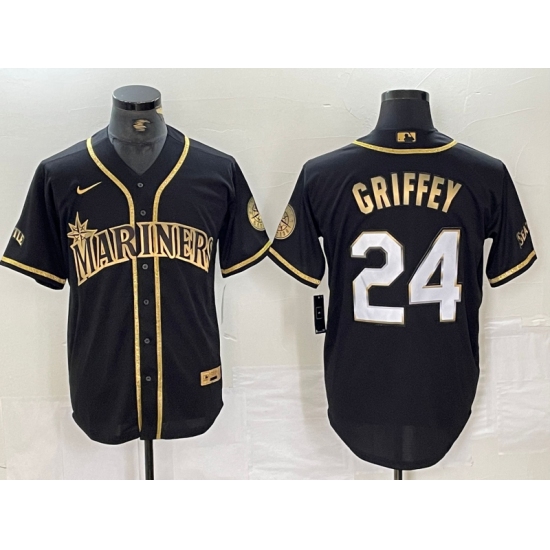 Men's Seattle Mariners #24 Ken Griffey Jr Black 2021 Golden Edition Stitched Cool Base Nike Jersey - Ujersey