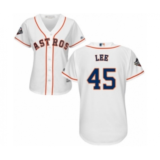 Women's Houston Astros #45 Carlos Lee Authentic White Home Cool Base 2019 World Series Bound Baseball Jersey - Ujersey