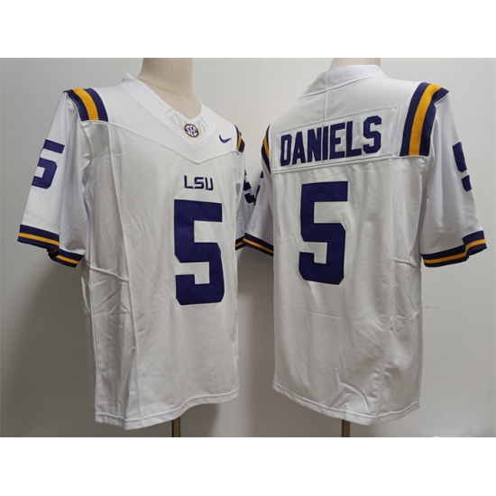 Men's LSU Tigers #5 Jayden Daniels White Stitched Jersey - Ujersey