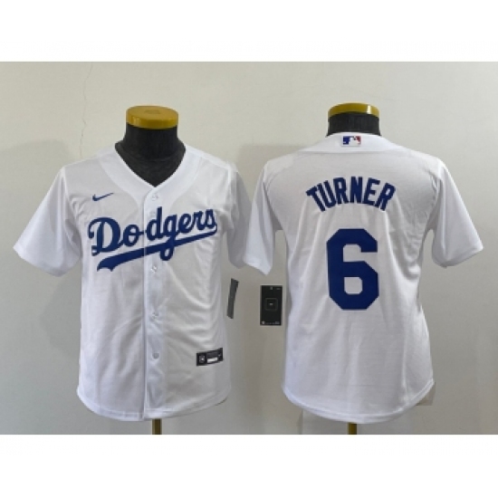 Youth Los Angeles Dodgers #6 Trea Turner White Stitched MLB Cool Base Nike Jersey - Ujersey