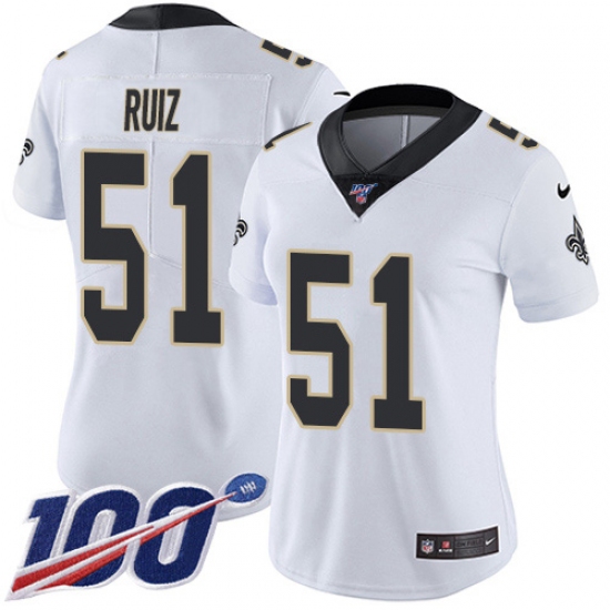 Women's New Orleans Saints #51 Cesar Ruiz White Stitched NFL 100th Season Vapor Untouchable Limited Jersey - Ujersey