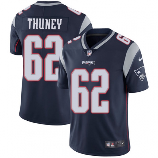 Men's Nike New England Patriots #62 Joe Thuney Navy Blue Team Color Vapor Untouchable Limited Player NFL Jersey - Ujersey