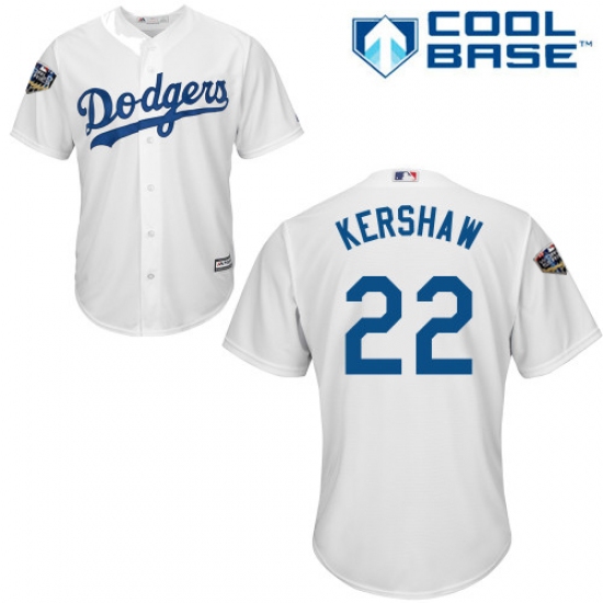 Youth Majestic Los Angeles Dodgers #22 Clayton Kershaw Authentic White Home Cool Base 2018 World Series MLB Jersey - Ujersey