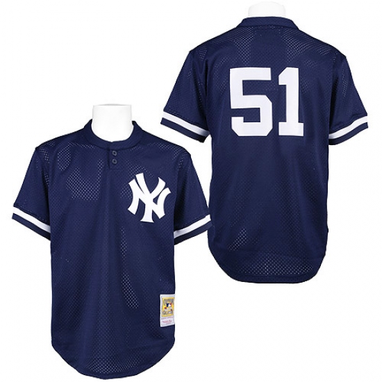 Men's Mitchell and Ness 1995 New York Yankees #51 Bernie Williams Replica Blue Throwback MLB Jersey - Ujersey