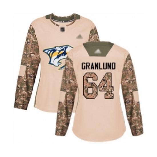 Women's Nashville Predators #64 Mikael Granlund Authentic Camo Veterans Day Practice Hockey Jersey - Ujersey