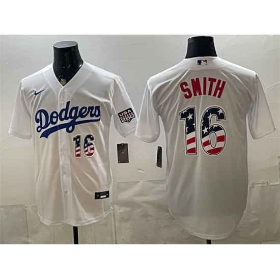 Men's Los Angeles Dodgers #16 Will Smith White USA 250 Fourth of July Home Stitched Baseball Jersey - Ujersey