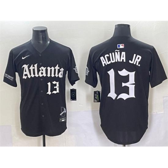 Men's Atlanta Braves #13 Ronald Acuna Jr. Black Gothic South x Outkast Edition Vapor Limited Stitched Baseball Jersey - Ujersey