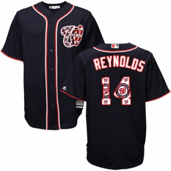 Men's Majestic Washington Nationals #14 Mark Reynolds Authentic Navy Blue Team Logo Fashion Cool Base MLB Jersey - Ujersey