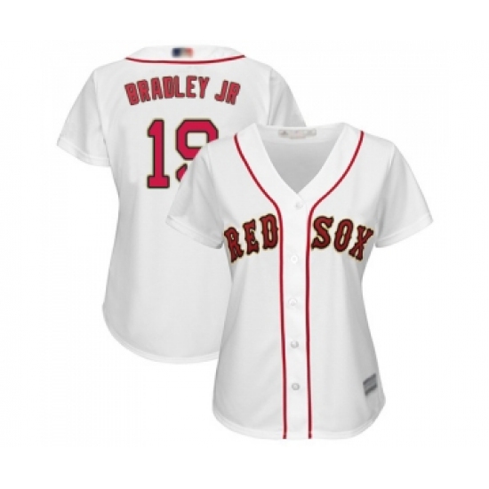 Women's Boston Red Sox #19 Jackie Bradley Jr Authentic White 2019 Gold Program Cool Base Baseball Jersey - Ujersey