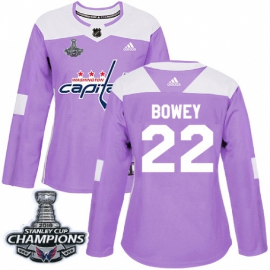 Women's Adidas Washington Capitals #22 Madison Bowey Authentic Purple Fights Cancer Practice 2018 Stanley Cup Final Champions NHL Jersey - Ujersey