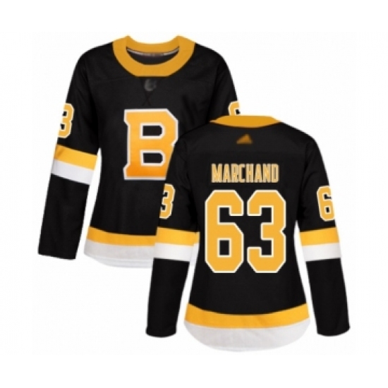 Women's Boston Bruins #63 Brad Marchand Authentic Black Alternate Hockey Jersey - Ujersey