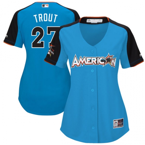 Women's Majestic Los Angeles Angels of Anaheim #27 Mike Trout Authentic Blue American League 2017 MLB All-Star MLB Jersey - Ujersey