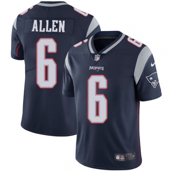 Youth Nike New England Patriots #6 Ryan Allen Navy Blue Team Color Vapor Untouchable Limited Player NFL Jersey - Ujersey