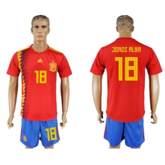 Spain #18 Jordi Alba Home Soccer Country Jersey