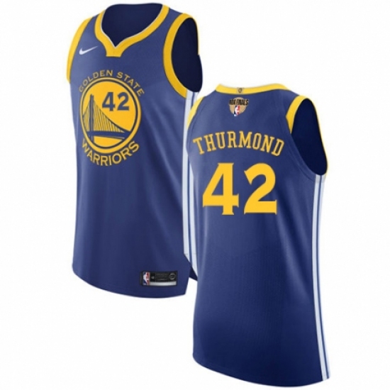 Men's Nike Golden State Warriors #42 Nate Thurmond Authentic Royal Blue Road 2018 NBA Finals Bound NBA Jersey - Icon Edition - Ujersey