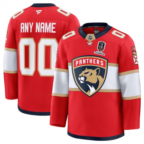 Men's Florida Panthers Custom Red Home 2025 Stanley Cup Champions Patch Stitched Jersey - Ujersey