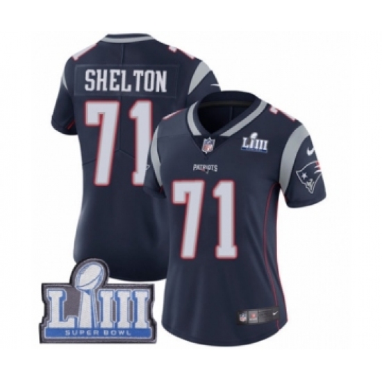Women's Nike New England Patriots #71 Danny Shelton Navy Blue Team Color Vapor Untouchable Limited Player Super Bowl LIII Bound NFL Jersey - Ujersey