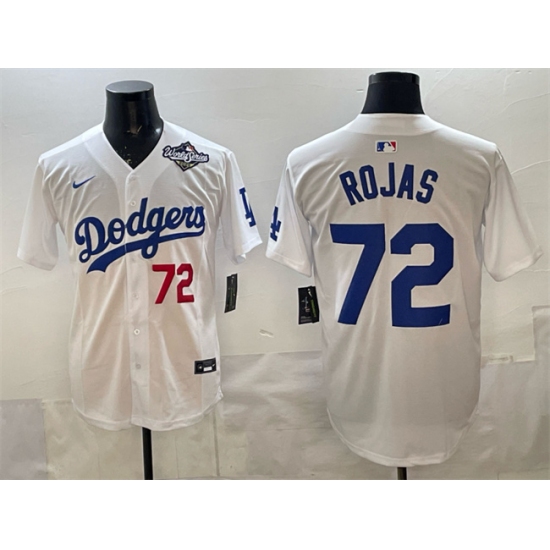 Men's Los Angeles Dodgers #72 Miguel Rojas White 2025 World Series Limited Stitched Baseball Jersey - Ujersey