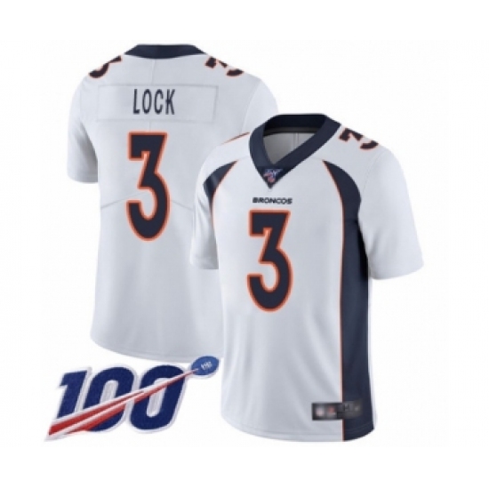 Men's Denver Broncos #3 Drew Lock White Vapor Untouchable Limited Player 100th Season Football Jersey - Ujersey