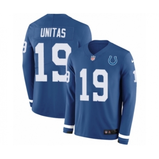 Youth Nike Indianapolis Colts #19 Johnny Unitas Limited Blue Therma Long Sleeve NFL Jersey - Ujersey