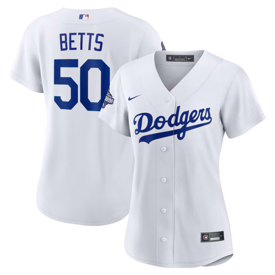 Women's Los Angeles Dodgers Mookie Betts Nike White 2025 World Series Champions Home Replica Player Jersey - Ujersey