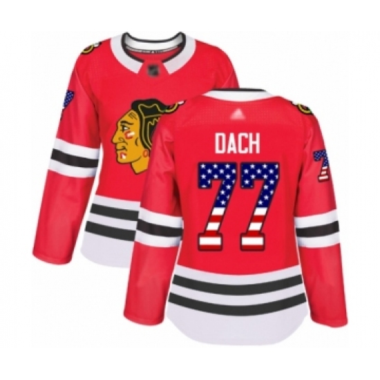 Women's Chicago Blackhawks #77 Kirby Dach Authentic Red USA Flag Fashion Hockey Jersey - Ujersey
