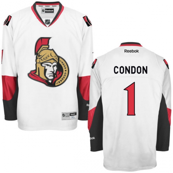Men's Reebok Ottawa Senators #1 Mike Condon Authentic White Away NHL Jersey - Ujersey