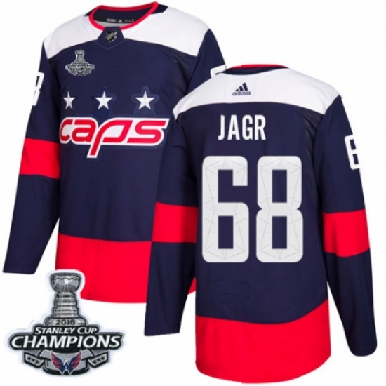 Men's Adidas Washington Capitals #68 Jaromir Jagr Authentic Navy Blue 2018 Stadium Series 2018 Stanley Cup Final Champions NHL Jersey - Ujersey