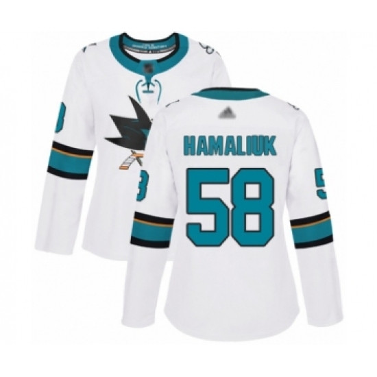 Women's San Jose Sharks #58 Dillon Hamaliuk Authentic White Away Hockey Jersey - Ujersey