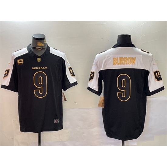 Men's Cincinnati Bengals #9 Joe Burrow Black Gold 2024 F.U.S.E With 4-Star C Limited Stitched Football Jersey - Ujersey