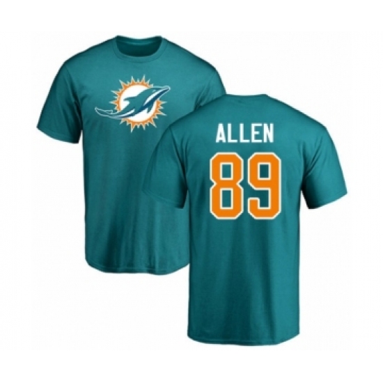 Football Miami Dolphins #89 Dwayne Allen Aqua Green Name & Number Logo T-Shirt - Ujersey