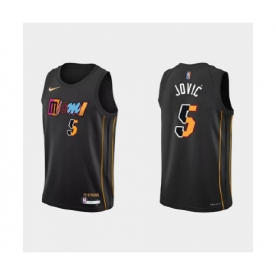 Men's Miami Heat #5 Nikola Jovic 2022 Black City Edition 75th Anniversary Stitched Basketball Jersey - Ujersey