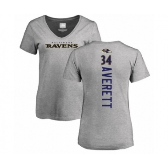Football Women's Baltimore Ravens #34 Anthony Averett Ash Backer V-Neck T-Shirt - Ujersey